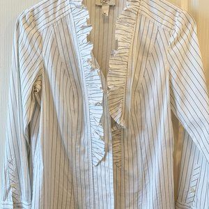 Petite Loft White and Black Button Down Shirt